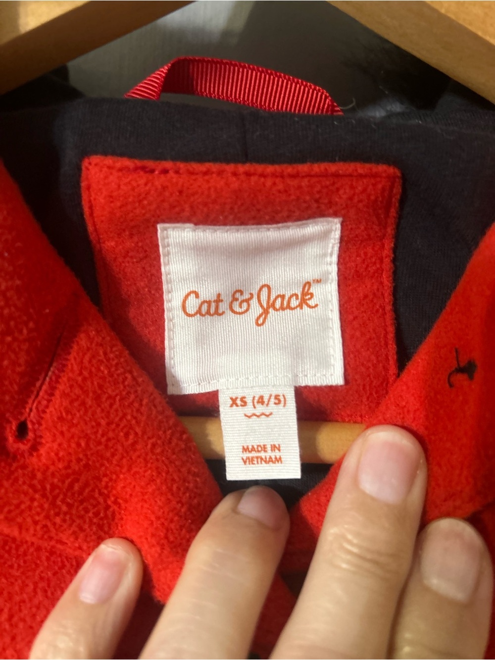 Cat & Jack Red Hooded Pea Coat with Faux Fur Trim size 4/5 - Picture 2 of 5